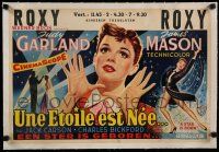9g359 STAR IS BORN linen Belgian '54 two great artwork images of Judy Garland, Cukor classic!