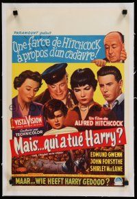 9g364 TROUBLE WITH HARRY linen Belgian '55 Hitchcock shown with Edmund Gwenn, Forsythe & MacLaine!