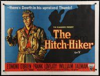 9g139 HITCH-HIKER linen British quad '53 cool different art, there's Death in his upraised Thumb!