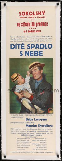 9g105 BEDTIME STORY linen Czech 13x38 '36 different image of Maurice Chevalier holding Baby LeRoy!
