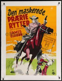 9g116 LAST OF THE WILD HORSES linen Danish '51 Lundvald art of masked James Ellison + wanted poster!