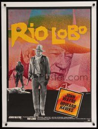 9g154 RIO LOBO linen French 23x32 '71 Howard Hawks, Give 'em Hell, John Wayne, great cowboy image!