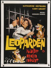9g180 BRINGING UP BABY linen German '66 art of Katharine Hepburn & Cary Grant in jail by Kede!