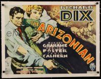 9g071 ARIZONIAN linen 1/2sh '35 great art of cowboy Richard Dix w/ gun protecting Margot Grahame!