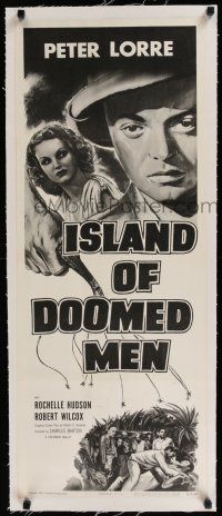9g052 ISLAND OF DOOMED MEN linen insert R55 art of creepy Peter Lorre & pretty Rochelle Hudson!