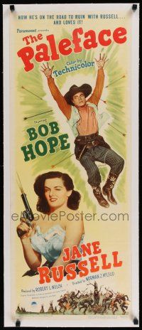 9g059 PALEFACE linen insert '48 wacky Bob Hope & sexy Jane Russell with pistol!