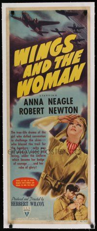 9g067 WINGS & THE WOMAN linen insert '42 art of Anna Neagle playing Amy Johnson, famous aviatrix!