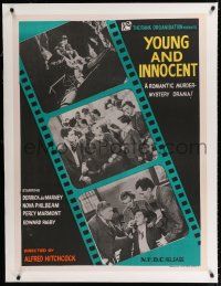 9g108 YOUNG & INNOCENT linen Indian R60s Alfred Hitchcock, romantic murder mystery, film strip art!