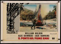 9g275 BRIDGE ON THE RIVER KWAI linen Italian photobusta '58 Alec Guinness runs from explosion!