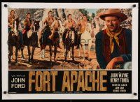 9g285 FORT APACHE linen Italian photobusta R60s c/u of John Wayne + Native Americans on horses!