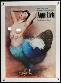 9g220 ANNA LIVIA linen stage play Polish 27x38 '77 Aleksiun art of half naked woman half chicken!