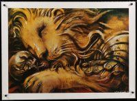 9g225 CYRK LEW-GLADIATOR linen Polish 27x38 circus poster '77 art of lion & skull by Czerniawski!