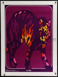 9g223 CYRK linen Polish commercial 27x38 circus poster '75 colorful tiger artwork by Waldemar Swierzy!