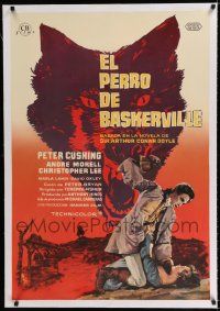 9g205 HOUND OF THE BASKERVILLES linen Spanish '60 Peter Cushing as Sherlock Holmes, cool MCP art!