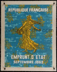 9g021 EMPRUNT D'ETAT SEPTEMBRE 1963 linen French 23x31 political poster '63 cool art by C.H. Gruel!