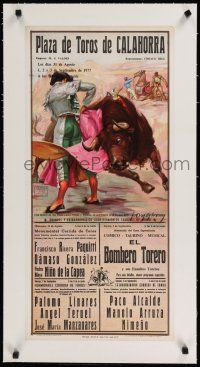 9g022 PLAZA DE TOROS DE CALAHORRA linen Spanish special 14x29 '77 matador art by Jose Cros Estrems!