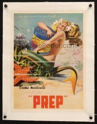 9g032 PREP CREMA MEDICATA linen 10x14 Italian advertising poster '50s sexy mermaid art by Ferrante!