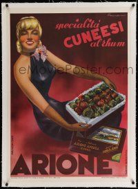 9g033 SPECIALITA CUNEESI AL RHUM linen 28x39 Italian advertising poster '51 Prandoni candy art!