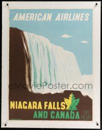 9g001 AMERICAN AIRLINES NIAGARA FALLS & CANADA linen travel poster '50s art by E. McKnight Kauffer!