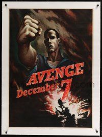 9g013 AVENGE DECEMBER 7 linen 29x40 WWII war poster '42 attack on Pearl Harbor, Bernard Perlin art!