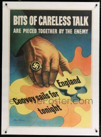 9g009 BITS OF CARELESS TALK linen 29x41 WWII war poster '43 Dohanos art of England taken by Nazi!