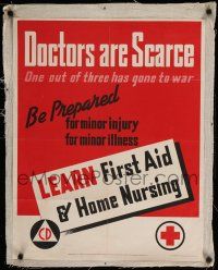 9g015 DOCTORS ARE SCARCE linen 22x28 WWII war poster '43 1 out of 3 has gone to war, be prepared!