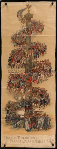 9g007 FRANCE TOUJOURS! FRANCE QUAND MEME! linen 17x45 French WWI war poster + guide '18 Fraipont art