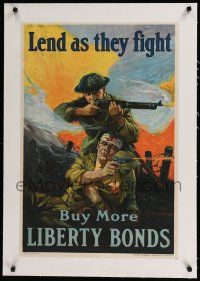9g008 LEND AS THEY FIGHT linen 20x30 WWI war poster '10s buy more liberty bonds, art by Riesenberg!