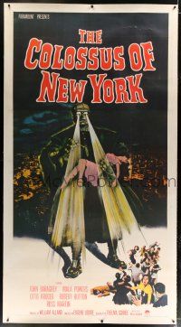9h128 COLOSSUS OF NEW YORK linen 3sh '58 great art of robot monster holding sexy girl & attacking!