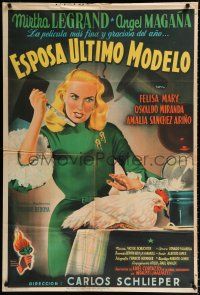 9h271 ESPOSA ULTIMO MODELO Argentinean '50 art of Mirtha Legrand attacking chicken w/butter knife!