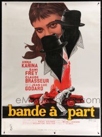 9h097 BAND OF OUTSIDERS linen French 1p '64 Jean-Luc Godard, Karina, cool art by Georges Kerfyser!