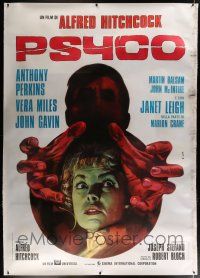 9h088 PSYCHO linen Italian 2p R70s different Iaia art of Janet Leigh & Perkins, Alfred Hitchcock!