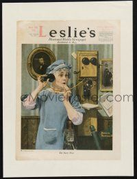 9h209 LESLIE'S magazine cover March 22, 1919 Norman Rockwell art of woman talking on party wire!