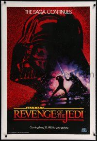 9h064 RETURN OF THE JEDI linen dated teaser 1sh '83 George Lucas classic, Revenge of the Jedi!