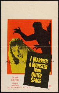 9h185 I MARRIED A MONSTER FROM OUTER SPACE WC '58 great image of Gloria Talbott & monster shadow!