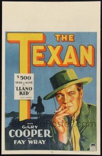 9h197 TEXAN WC '30 art of smoking Gary Cooper as O. Henry's Llano Kid, who's wanted dead or alive!
