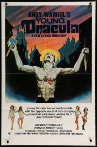9j082 ANDY WARHOL'S DRACULA 1sh R76 cool art of vampire Udo Kier as Young Dracula by Emmett!