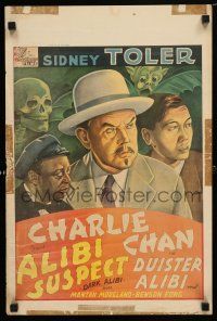 9j406 DARK ALIBI Belgian '46 art of Sidney Toler as Charlie Chan, Mantan Moreland, Fong & skeleton!