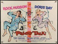 9j526 PILLOW TALK British quad '59 different art of Rock Hudson & Doris Day talking on phones!