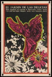 9j353 GARDEN OF DELIGHTS Cuban '71 Reboiro silkscreen art of angel with spear attacking flower!