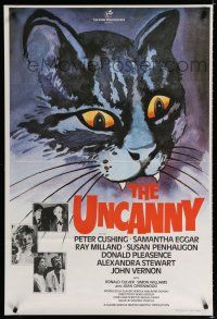 9j244 UNCANNY English 1sh '77 Peter Cushing, cool different art of cat showing fangs!