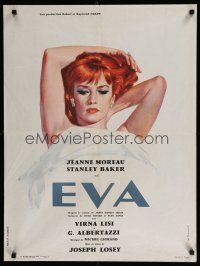 9j442 EVA French 23x32 '62 Joseph Losey, art of sexy redhead Jeanne Moreau in bed!