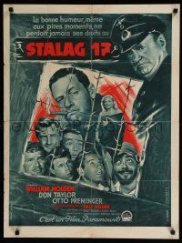 9j447 STALAG 17 French 23x32 '53 cool different Venin art of William Holden & cast, Billy Wilder!