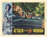 9j150 ATTACK OF THE 50 FT WOMAN LC #3 '58 special effects image of enormous hand reaching for car!
