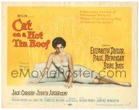 9j131 CAT ON A HOT TIN ROOF TC '58 classic artwork of Elizabeth Taylor as Maggie the Cat on bed!