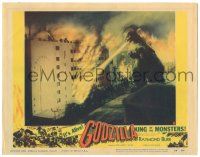 9j161 GODZILLA KING OF THE MONSTERS LC #2 '56 great image of Gojira breathing fire on building!