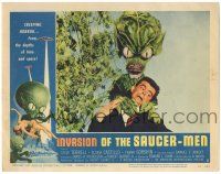 9j167 INVASION OF THE SAUCER MEN LC #5 '57 fantastic close up of cabbage head alien choking guy!
