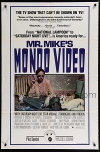 9j094 MR MIKE'S MONDO VIDEO 1sh '79 wacky image of Michael O'Donoghue with pistol & bunnies!