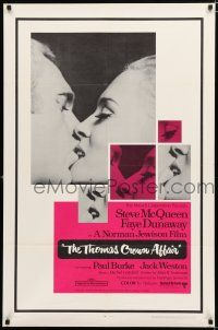 9j101 THOMAS CROWN AFFAIR 1sh '68 best kiss close up of Steve McQueen & sexy Faye Dunaway!