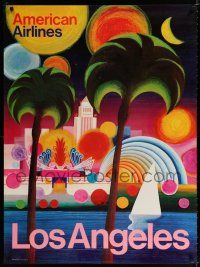 9j048 AMERICAN AIRLINES LOS ANGELES travel poster '80s cool colorful cityscape artwork!